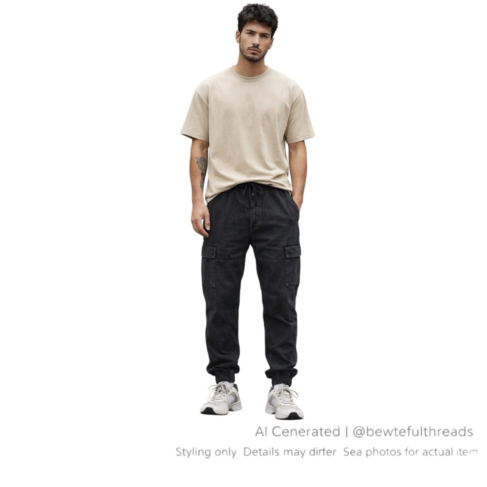 Elwood Cargo Jogger Pants Charcoal Utility Streetwear Elastic Waist M-L